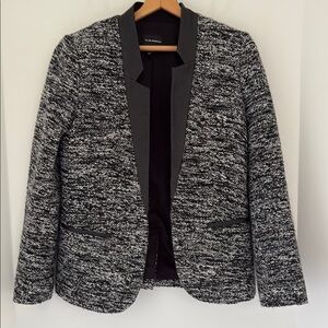 Club Monaco Black and Gray Tweed Blazer Modern Collarless Design Size 0